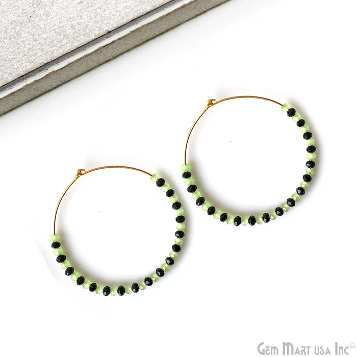 Earrings GemMartUSA Round Beaded 42mm Gemstone Gold Plated Hoop Earrings Earrings GemMartUSA Round Beaded 42mm Gemstone Gold Plated Hoop Earrings