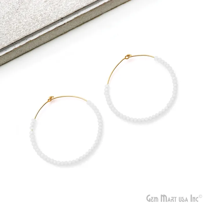 Earrings GemMartUSA Round Beaded 42mm Gemstone Gold Plated Hoop Earrings Earrings GemMartUSA Round Beaded 42mm Gemstone Gold Plated Hoop Earrings