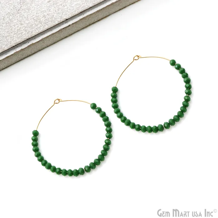 Earrings GemMartUSA Round Beaded 42mm Gemstone Gold Plated Hoop Earrings Earrings GemMartUSA Round Beaded 42mm Gemstone Gold Plated Hoop Earrings