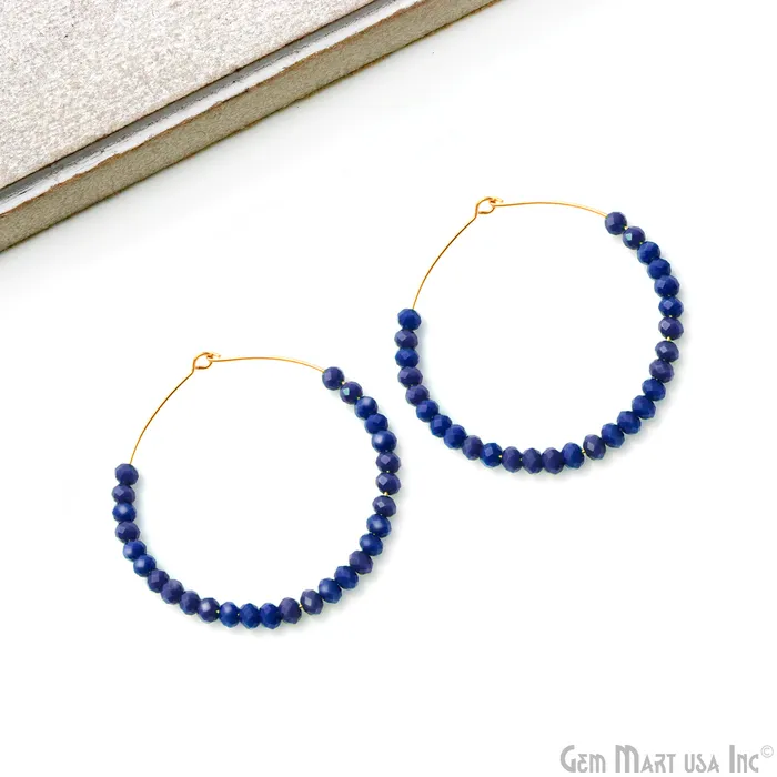 Earrings GemMartUSA Round Beaded 42mm Gemstone Gold Plated Hoop Earrings Earrings GemMartUSA Round Beaded 42mm Gemstone Gold Plated Hoop Earrings