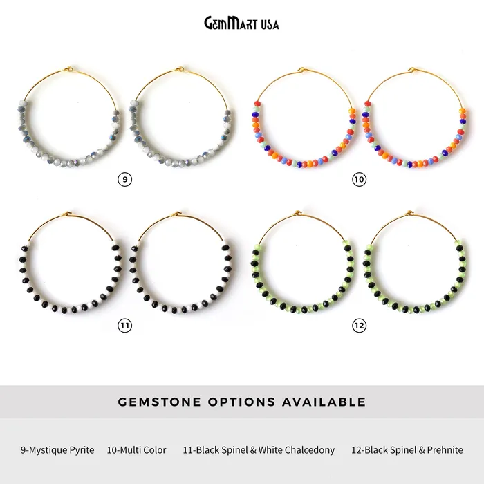 Earrings GemMartUSA Round Beaded 42mm Gemstone Gold Plated Hoop Earrings Earrings GemMartUSA Round Beaded 42mm Gemstone Gold Plated Hoop Earrings