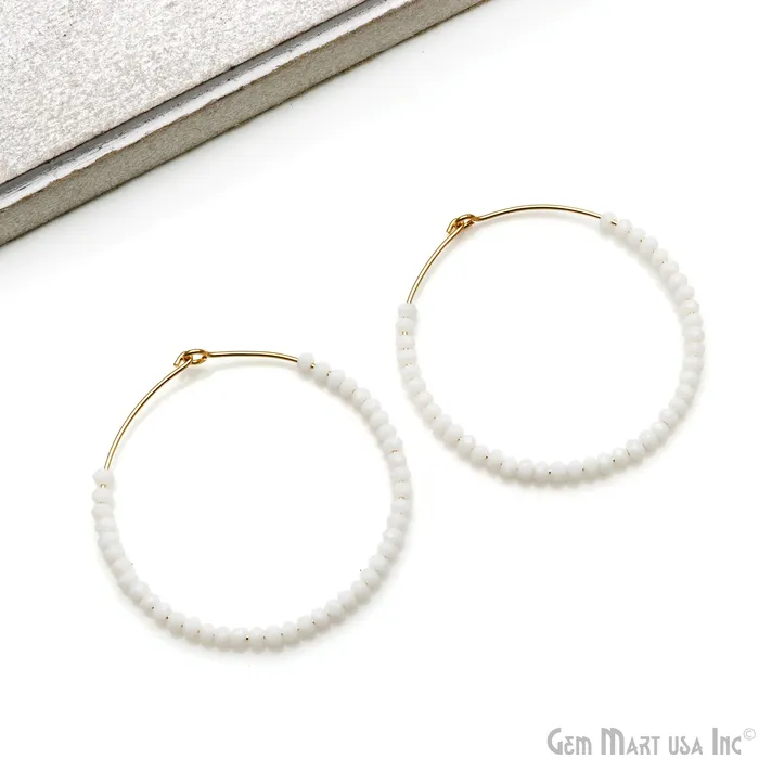 Earrings GemMartUSA Round Beaded 42mm Gemstone Gold Plated Hoop Earrings Earrings GemMartUSA Round Beaded 42mm Gemstone Gold Plated Hoop Earrings