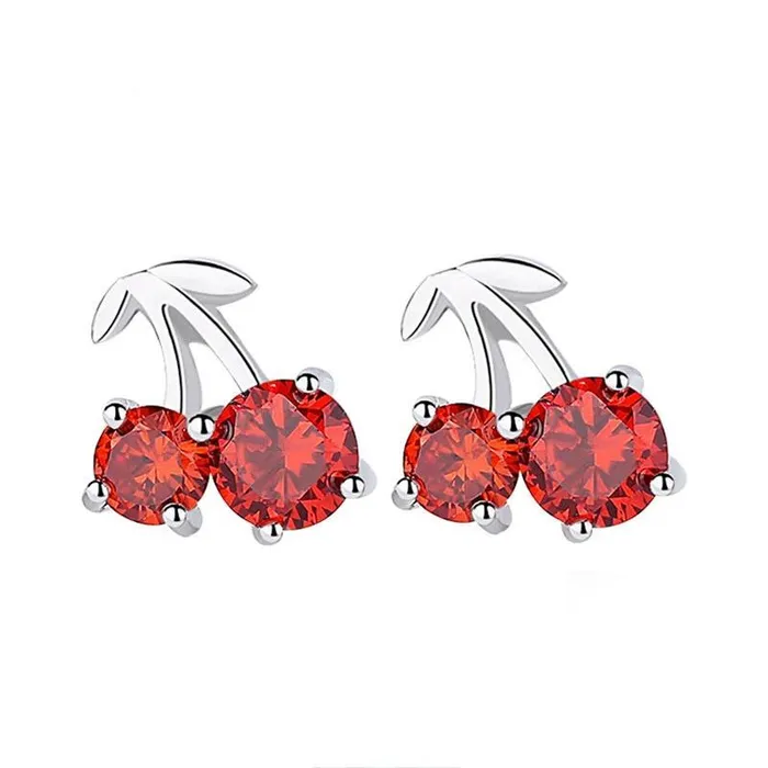 Earrings Romantic 925 Silver Red Cherry Stud Earrings for Women Fashion Jewelry Anniversary Gift for Girls Personalized Jewel