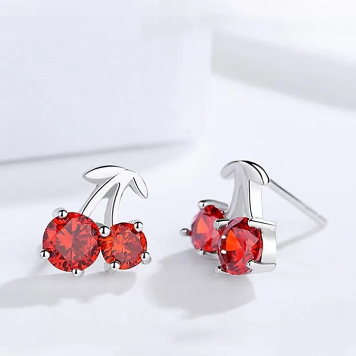 Earrings Romantic 925 Silver Red Cherry Stud Earrings for Women Fashion Jewelry Anniversary Gift for Girls Personalized Jewel