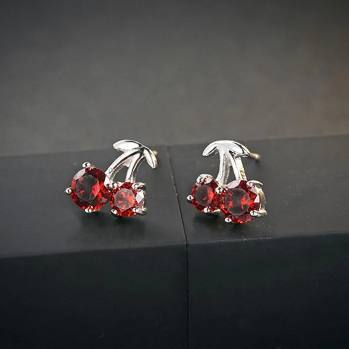 Earrings Romantic 925 Silver Red Cherry Stud Earrings for Women Fashion Jewelry Anniversary Gift for Girls Personalized Jewel