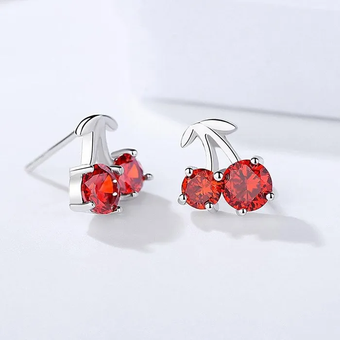 Earrings Romantic 925 Silver Red Cherry Stud Earrings for Women Fashion Jewelry Anniversary Gift for Girls Personalized Jewel