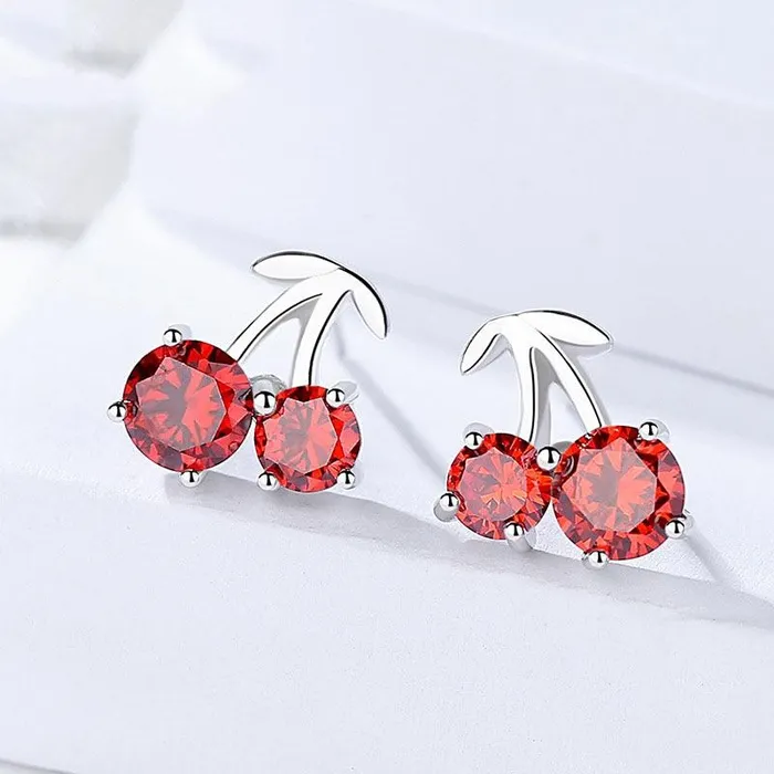 Earrings Romantic 925 Silver Red Cherry Stud Earrings for Women Fashion Jewelry Anniversary Gift for Girls Personalized Jewel