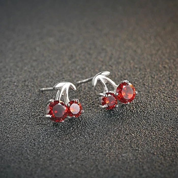 Earrings Romantic 925 Silver Red Cherry Stud Earrings for Women Fashion Jewelry Anniversary Gift for Girls Personalized Jewel