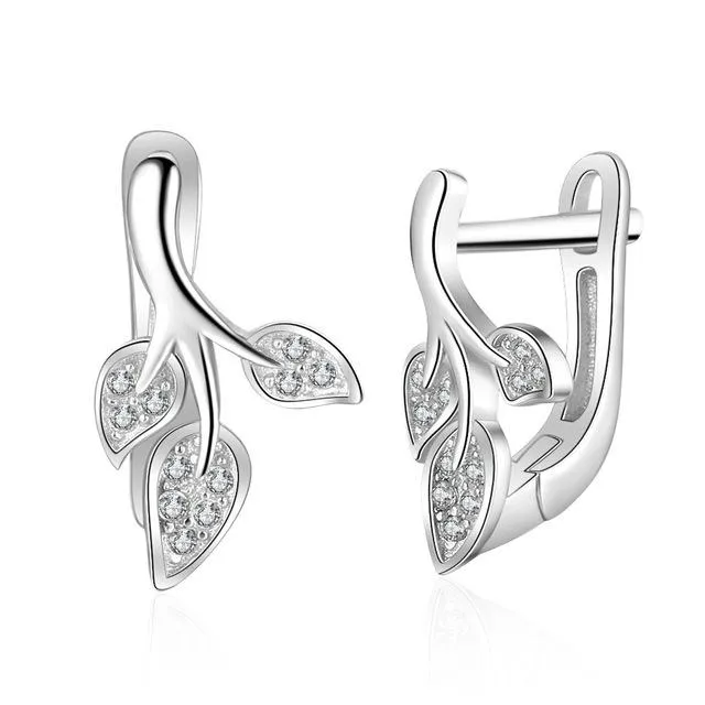 Earrings Solid 925 Sterling Silver Stud Earrings for Women Silver 925 Jewelry Women Cubic Zirconia Heart Leaf Earrings for Girls customjewelryan