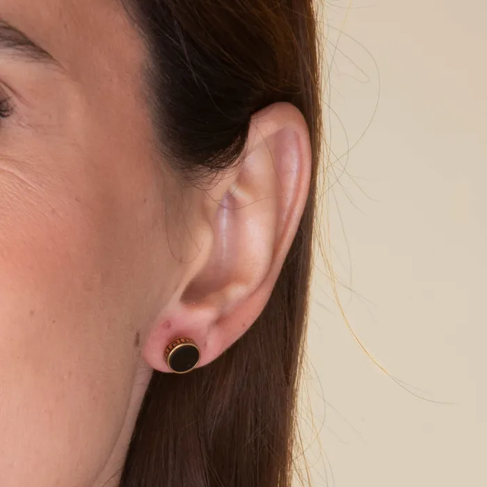 Earrings Unisex Circle Black Enamel Greek Stud Earrings Camile Stone