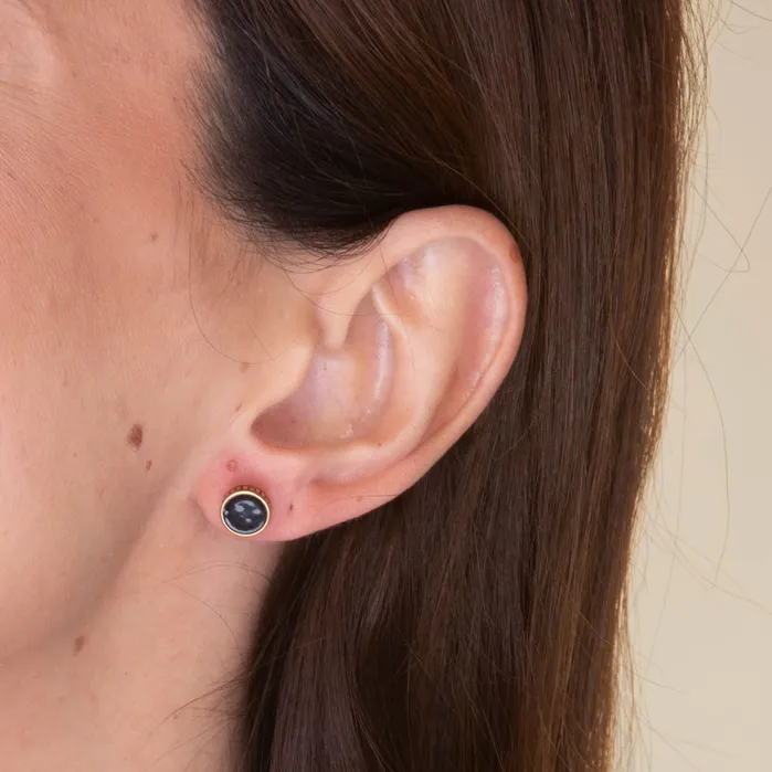 Earrings Unisex Circle Black Enamel Greek Stud Earrings Camile Stone