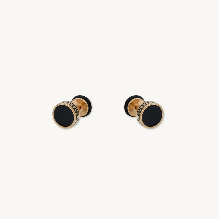 Earrings Unisex Circle Black Enamel Greek Stud Earrings Camile Stone