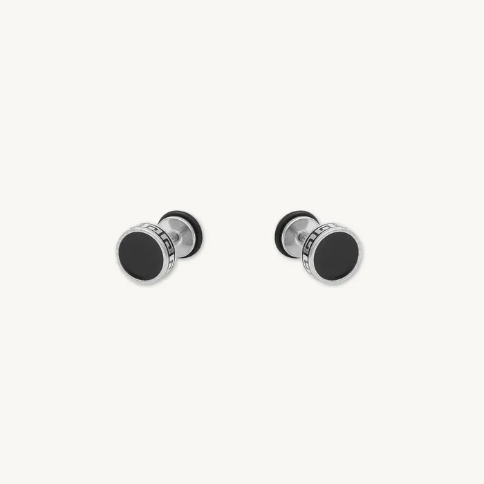 Earrings Unisex Circle Black Enamel Greek Stud Earrings Camile Stone