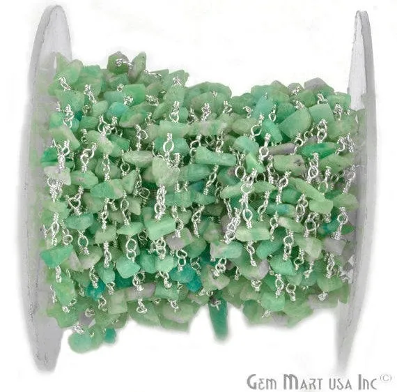 GemmartUSA Amazonite Nugget Chip Beads Silver Wire Wrapped Rosary Chain Necklaces GemmartUSA Amazonite Nugget Chip Beads Silver Wire Wrapped Rosary Chain Necklaces
