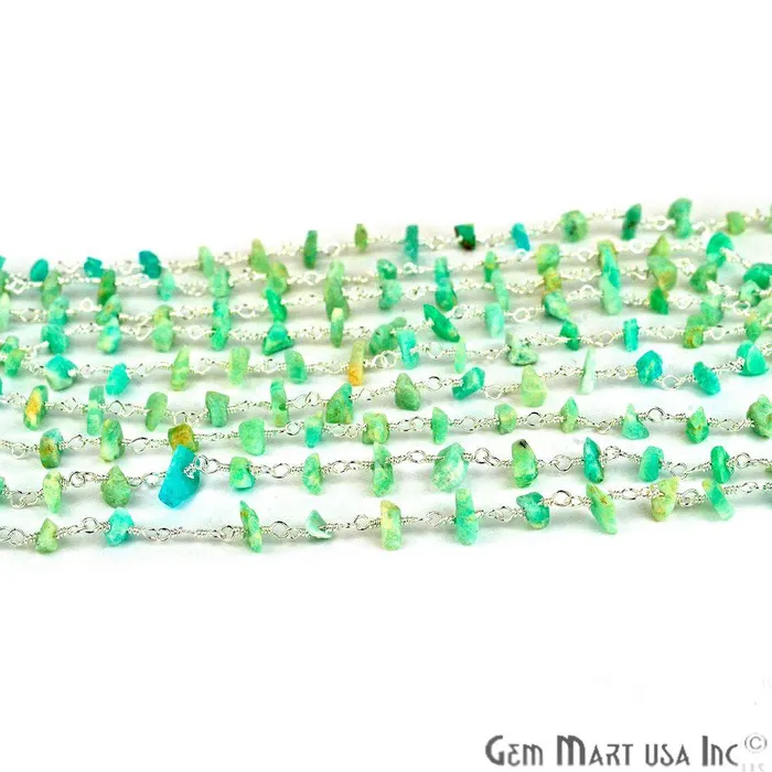 GemmartUSA Amazonite Nugget Chip Beads Silver Wire Wrapped Rosary Chain Necklaces GemmartUSA Amazonite Nugget Chip Beads Silver Wire Wrapped Rosary Chain Necklaces