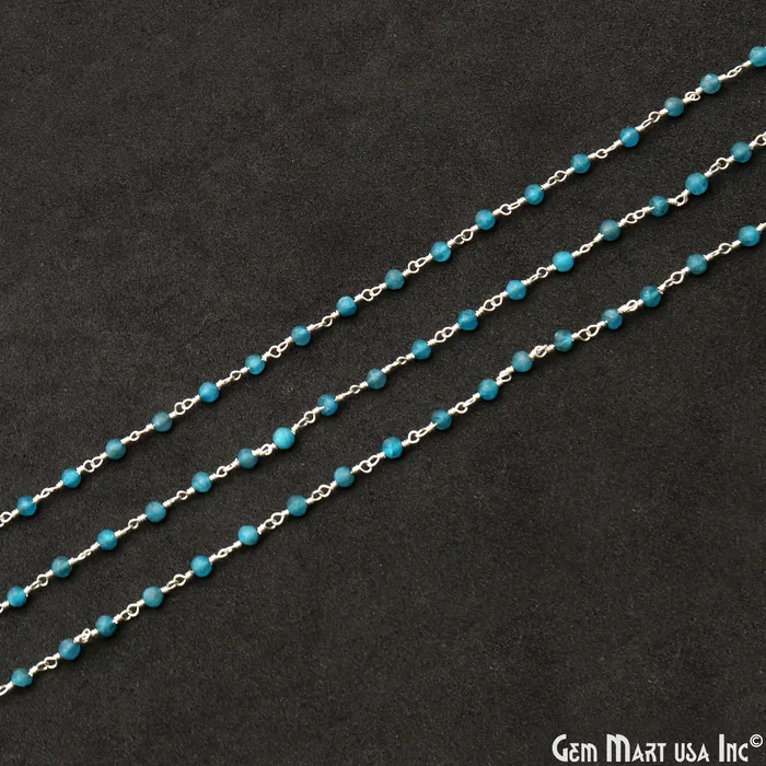 GemMartUSA Blue Monalisa 335mm Silver Plated Beaded Wire Wrapped Rosary Chain Rings
