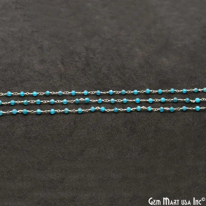 GemMartUSA Blue Monalisa 335mm Silver Plated Beaded Wire Wrapped Rosary Chain Rings