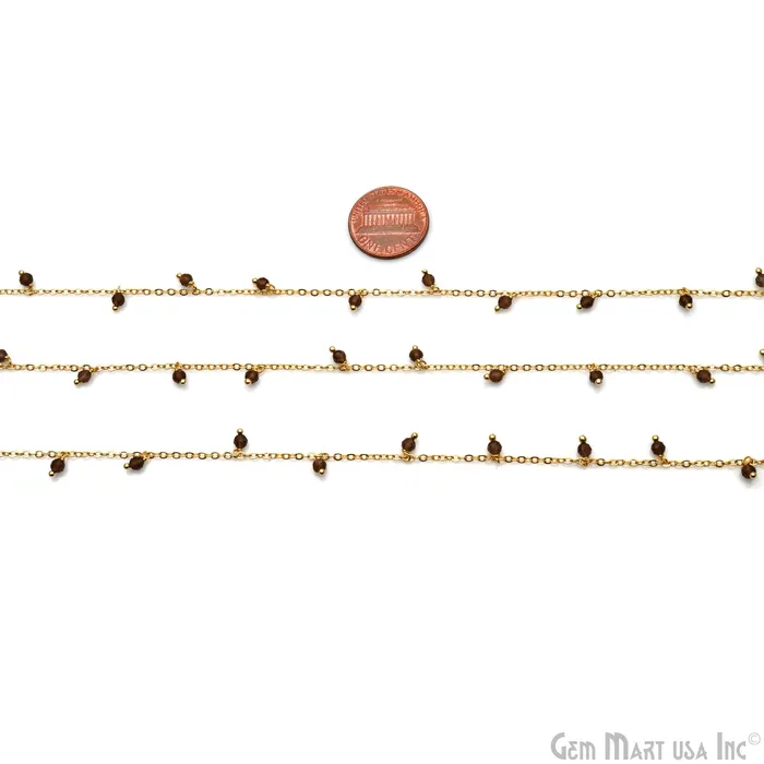 GemMartUSA Charm Necklaces Smoky Topaz Faceted Beads 34mm Gold Plated Cluster Dangle Chain