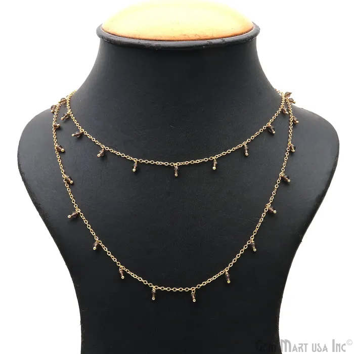 GemMartUSA Charm Necklaces Smoky Topaz Faceted Beads 34mm Gold Plated Cluster Dangle Chain