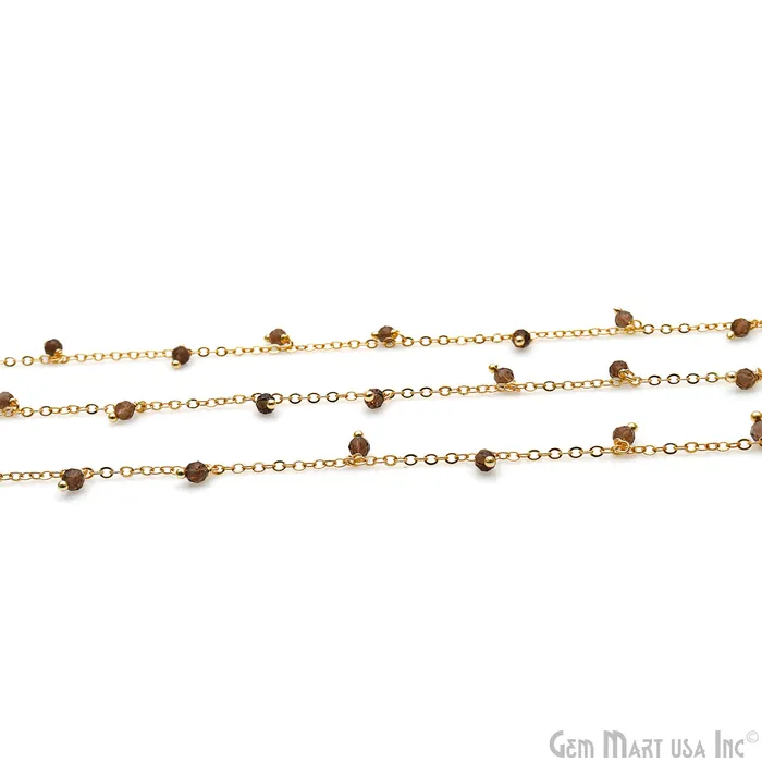 GemMartUSA Charm Necklaces Smoky Topaz Faceted Beads 34mm Gold Plated Cluster Dangle Chain