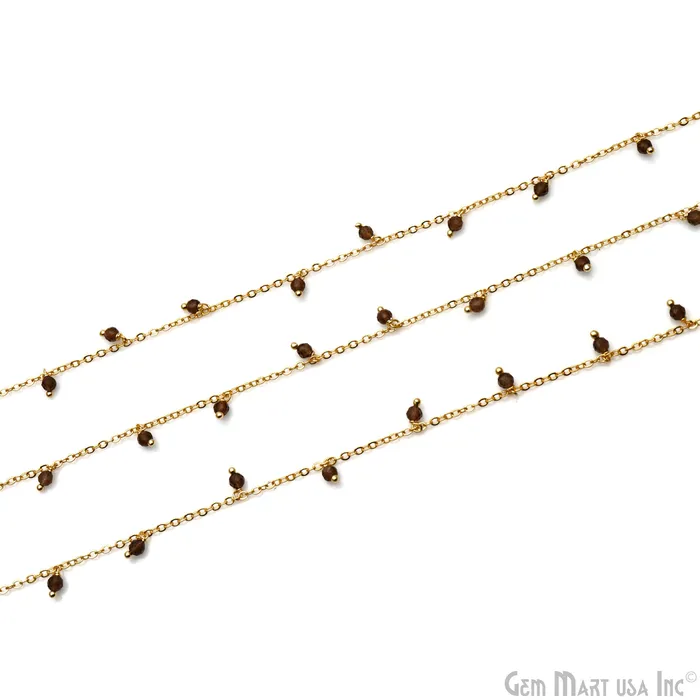 GemMartUSA Charm Necklaces Smoky Topaz Faceted Beads 34mm Gold Plated Cluster Dangle Chain