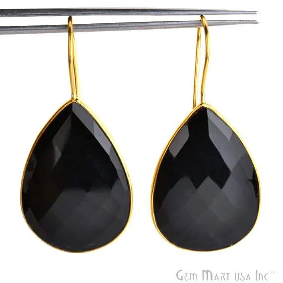 GemMartUSA Earrings Black Onyx Smooth 24k gold plated 31x21mm Bezel Pears shape Connector Earring BOER90025