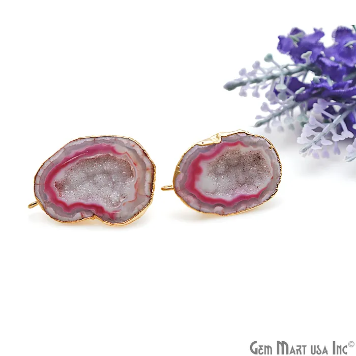 GemMartUSA Earrings DIY Agate Slice Geode Druzy 22x32mm Gold Electroplated Loop Connector Studs Earrings