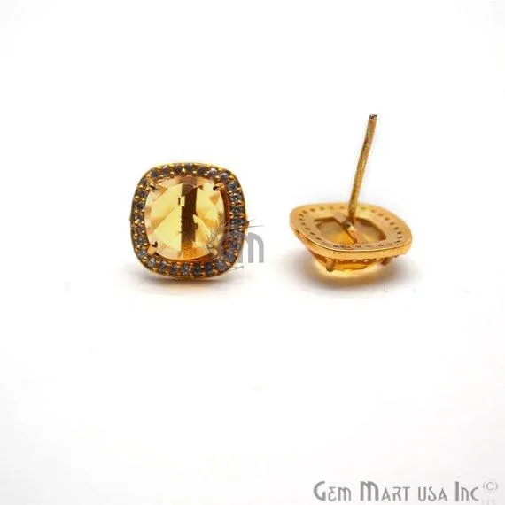 GemMartUSA Earrings Square Shape 8mm Gold Plated Cubic Zircon Gemstone Stud Earrings Pick your Gemstone 900322