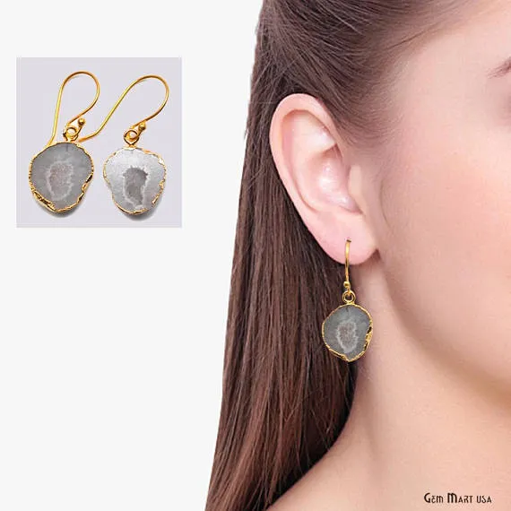 GemMartUSA Geode Druzy Dangle Earrings 22k Gold Electroplated Hook Earrings DPER90318 Earrings