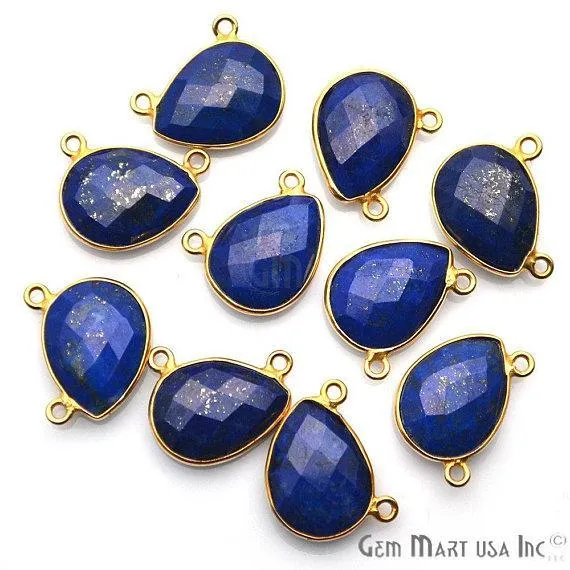 GemMartUSA Lapis Lazuli Pear 12x16mm Cat Bail Gold Bezel Gemstone Connector Pick Lot Size Earrings