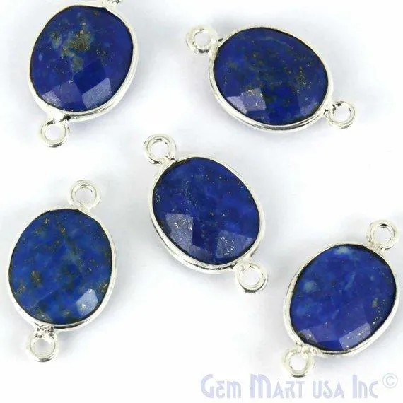 GemMartUSA Oval 10x12mm Double Bail Silver Bezel Gemstone Connector Rings
