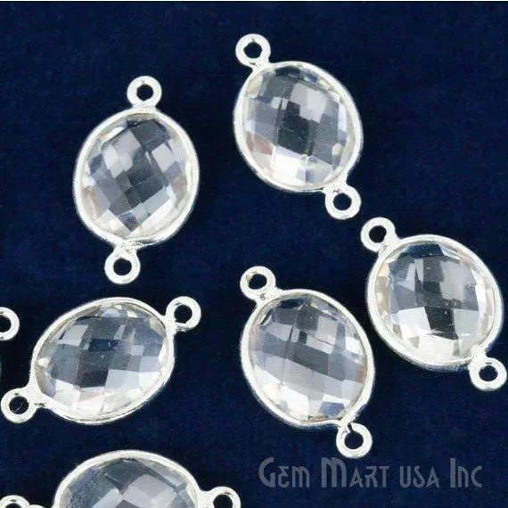 GemMartUSA Oval 10x12mm Double Bail Silver Bezel Gemstone Connector Rings