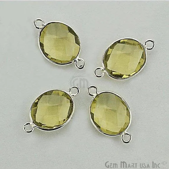 GemMartUSA Oval 10x12mm Double Bail Silver Bezel Gemstone Connector Rings