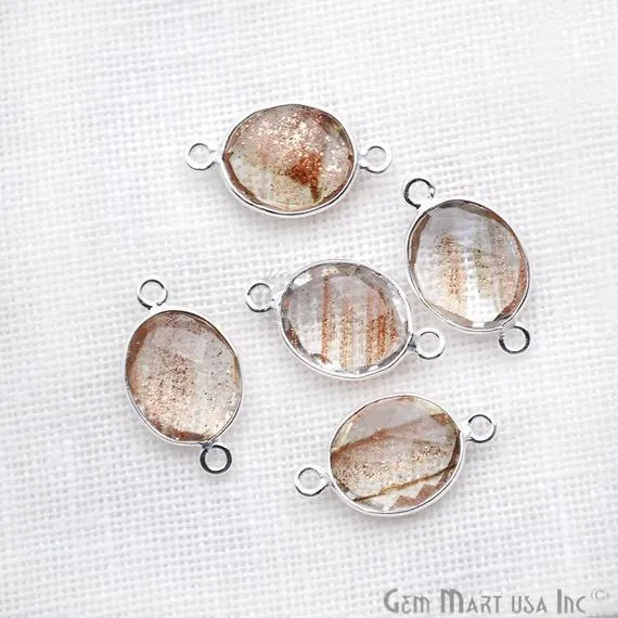 GemMartUSA Oval 10x12mm Double Bail Silver Bezel Gemstone Connector Rings