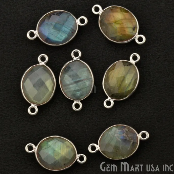 GemMartUSA Oval 10x12mm Double Bail Silver Bezel Gemstone Connector Rings