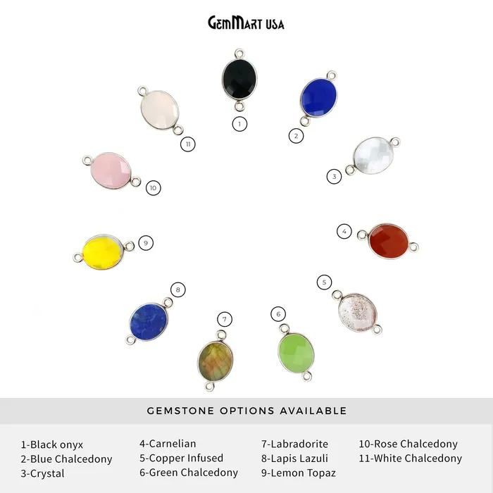 GemMartUSA Oval 10x12mm Double Bail Silver Bezel Gemstone Connector Rings