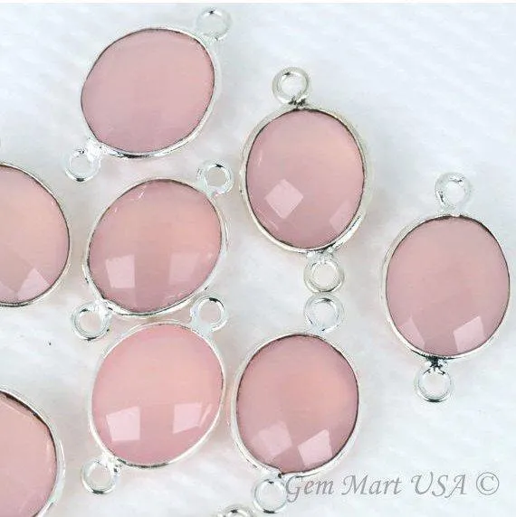 GemMartUSA Oval 10x12mm Double Bail Silver Bezel Gemstone Connector Rings