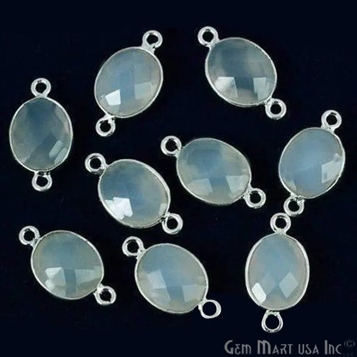 GemMartUSA Oval 10x12mm Double Bail Silver Bezel Gemstone Connector Rings