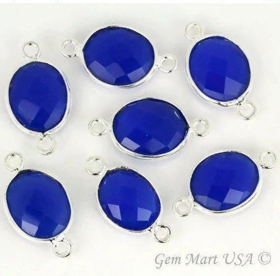 GemMartUSA Oval 10x12mm Double Bail Silver Bezel Gemstone Connector Rings