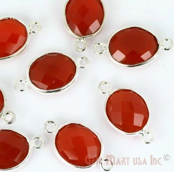 GemMartUSA Oval 10x12mm Double Bail Silver Bezel Gemstone Connector Rings