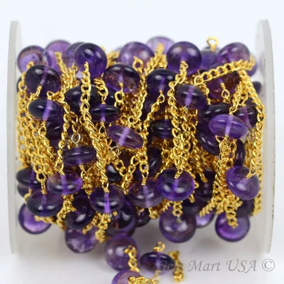 GemMartUSA PreStyled Sets Amethyst Beads Gold Plated Wire Wrapped Fancy Rosary Chain