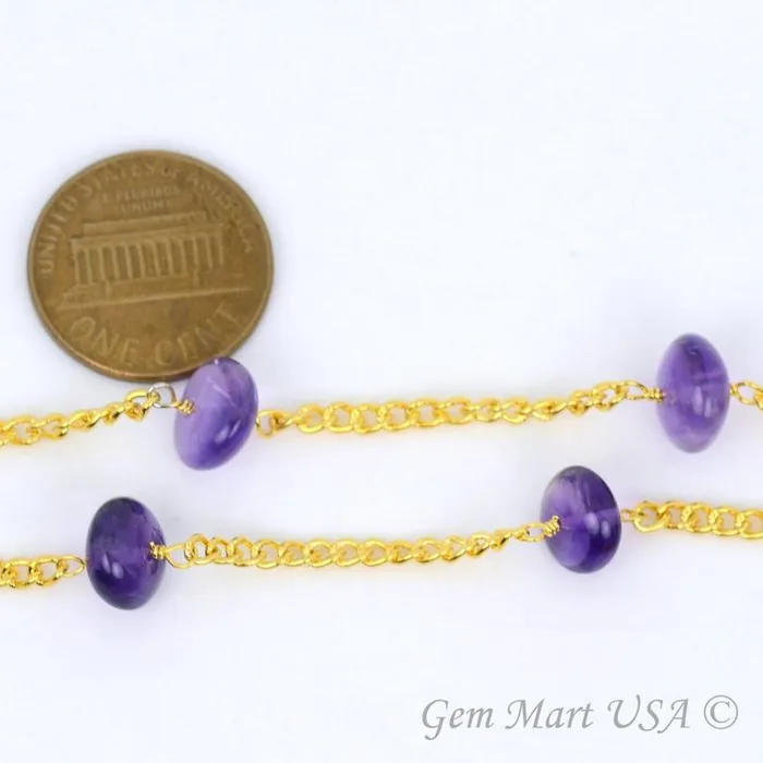 GemMartUSA PreStyled Sets Amethyst Beads Gold Plated Wire Wrapped Fancy Rosary Chain