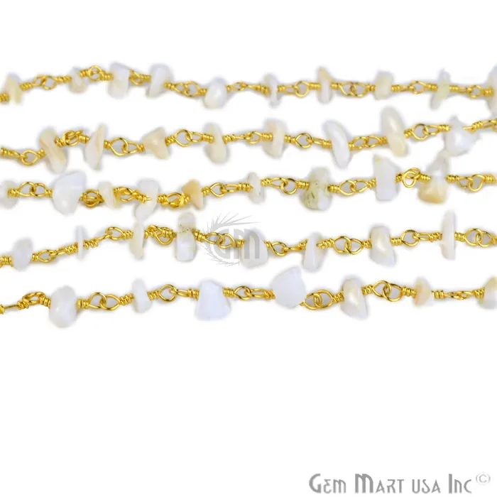 GemmartUSA PreStyled Sets Opalite Nugget Chip Gold Plated Wire Wrapped Rosary Chain GemmartUSA PreStyled Sets Opalite Nugget Chip Gold Plated Wire Wrapped Rosary Chain