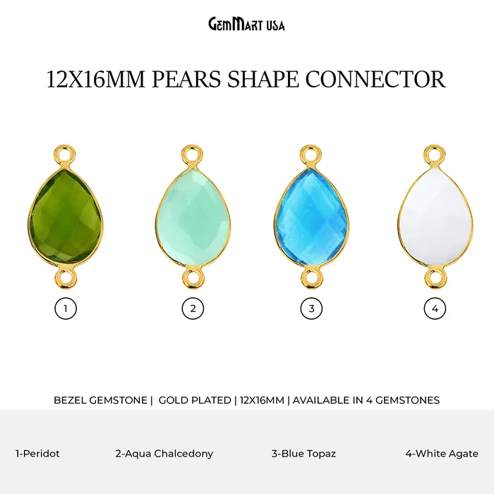 GemMartUSA PreStyled Sets Pears 12x16mm Gold Plated Double Bail Gemstone Bezel Connector