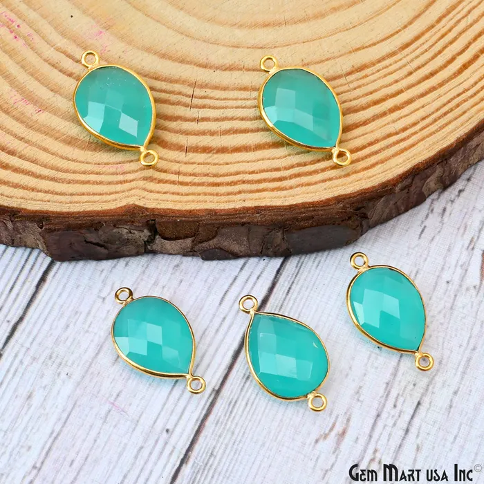 GemMartUSA PreStyled Sets Pears 12x16mm Gold Plated Double Bail Gemstone Bezel Connector