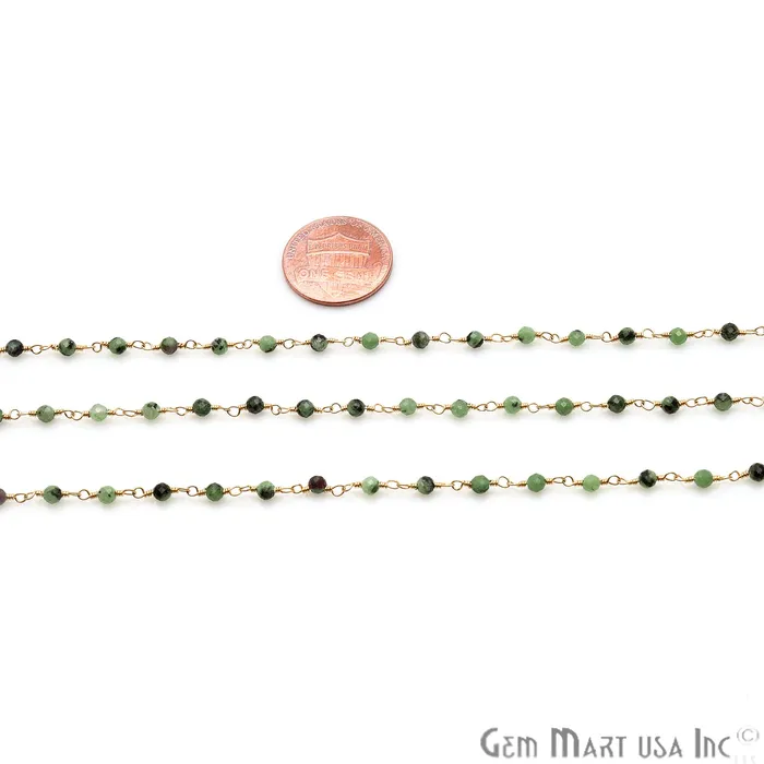 GemMartUSA PreStyled Sets Ruby Zoisite Beaded 335mm Gold Plated Wire Wrapped Rosary Chain