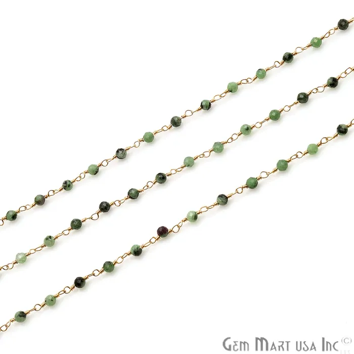 GemMartUSA PreStyled Sets Ruby Zoisite Beaded 335mm Gold Plated Wire Wrapped Rosary Chain