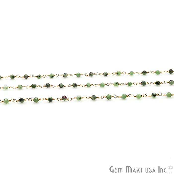 GemMartUSA PreStyled Sets Ruby Zoisite Beaded 335mm Gold Plated Wire Wrapped Rosary Chain