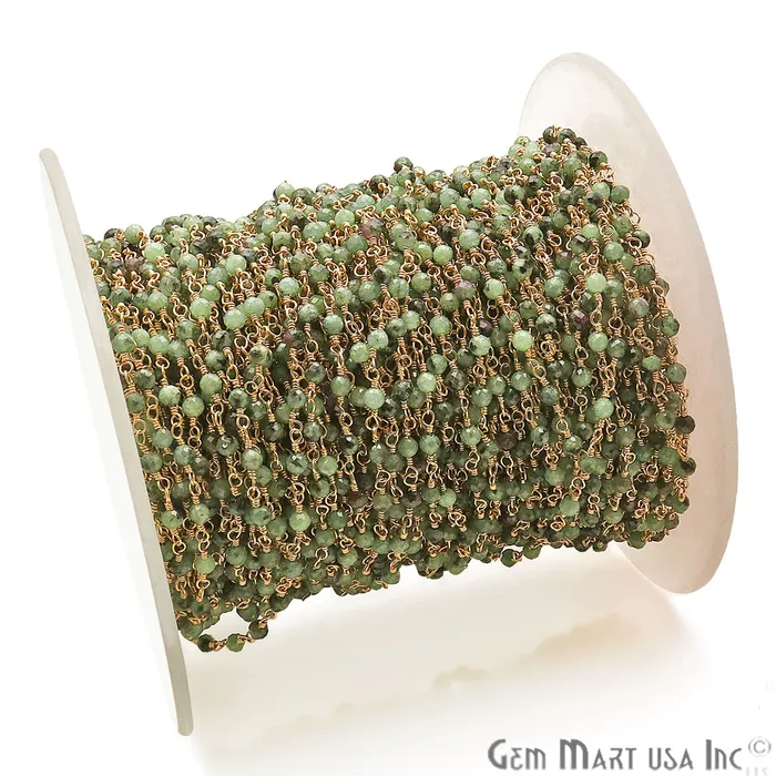 GemMartUSA PreStyled Sets Ruby Zoisite Beaded 335mm Gold Plated Wire Wrapped Rosary Chain