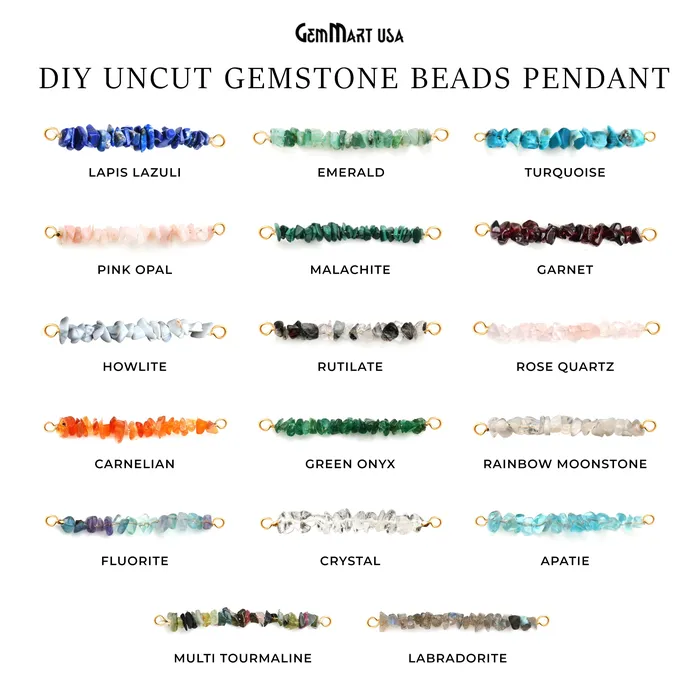 GemMartUSA PreStyled Sets Uncut Gemstone Beads Bar Gold Plated Wire Wrapped Pendant 50X9mm 2 Inch